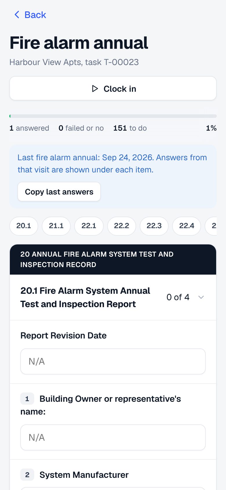 Annual inspection form on a phone
